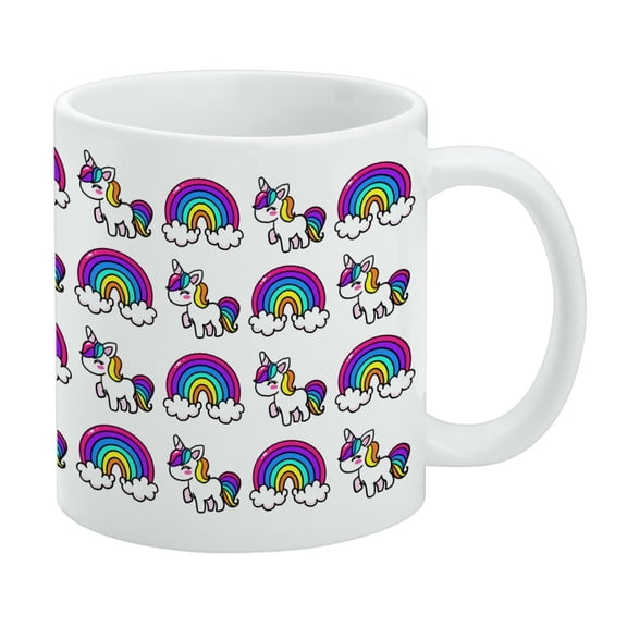 Cute Kawaii Rainbow Unicorn Pattern White Mug