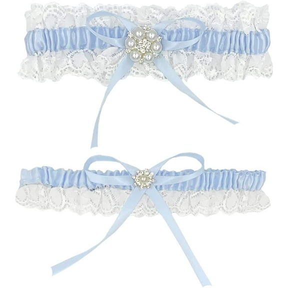 Blue Bridal Garter, Lace Wedding Garters with Toss Away - Set of 2 (Blue)