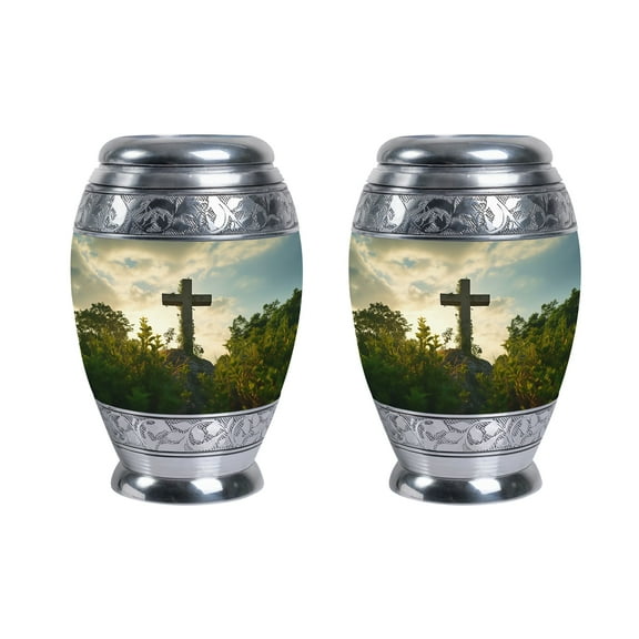 Christ With Tree And Plant Human Remains Small Urns For Human Ashes, Keepsake Burial Urns For Adult Human Ashes - Urns For Human Ashes Adult Male Dad - Urn With Cross - Urn For Ashes (Size 3",2pcs)
