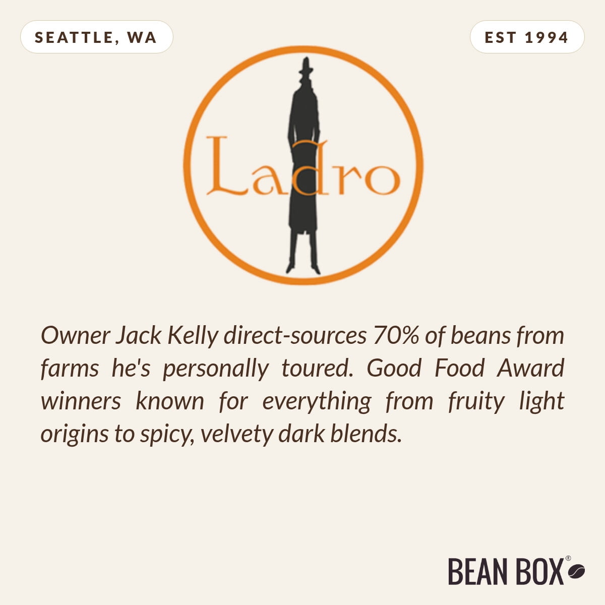 Fremont Blend - Roasted by Ladro Roasting - Whole Bean Coffee - 12oz Bag