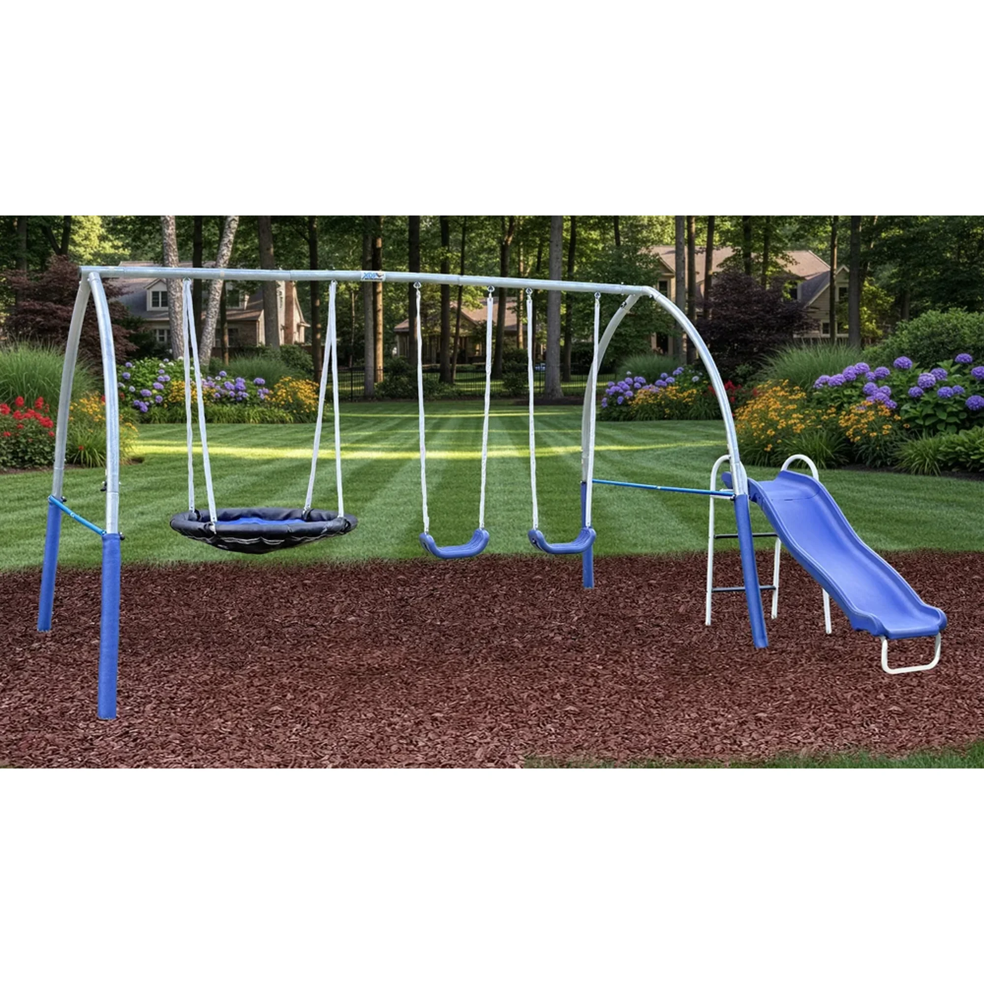 XDP Recreation Super Disc Swing Set Plus with Safe Arch Design, Slide & 2 Swings