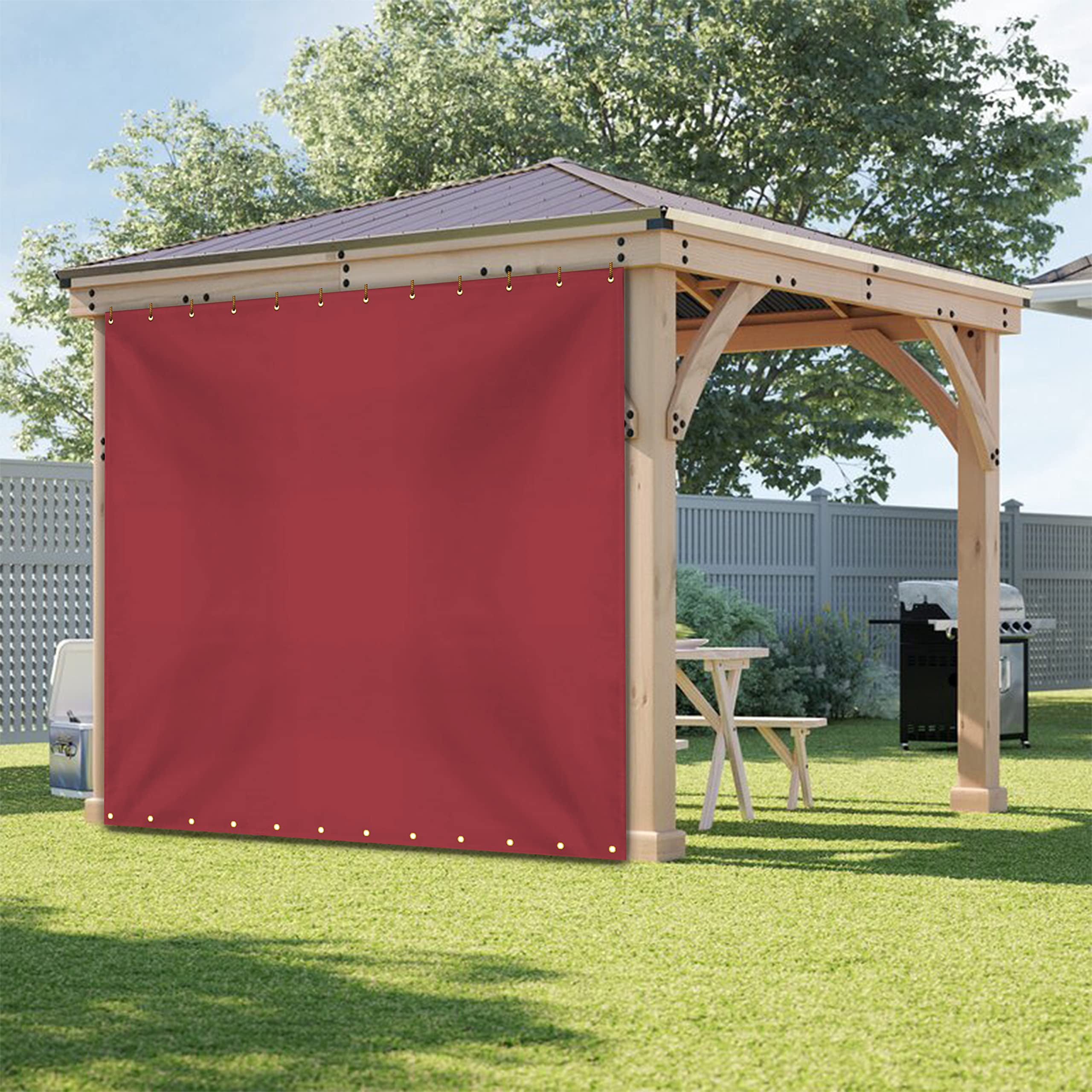 COVERS&ALL Outdoor Vinyl Curtain for Patio Furniture 18 Oz, Weather Resistant Patio Blackout Drapes for Dining Room Window with Rustproof Grommets for Pergola, Porch, Gazebos (10' H x 7' W, Red)