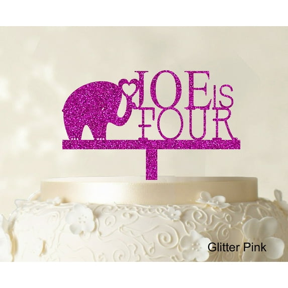 "Kids Birthday Cake Topper Personalized Glitter Pink Cake Topper Color Option Available 5""-7"" Inches Wide"