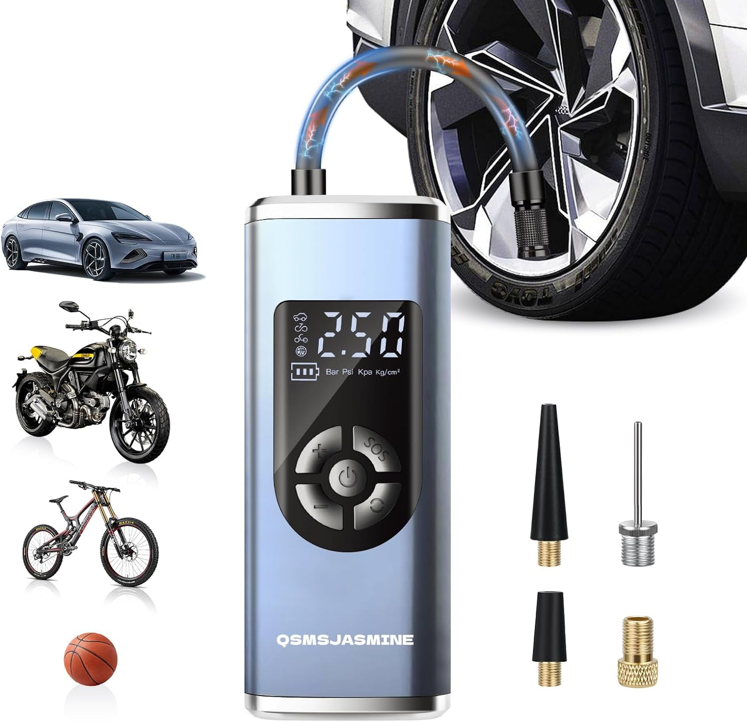 Tire Inflator Portable Air Compressor,2X Faster 150 PSI Powerful Electric Air Pump for Car Tires with Accurate Pressure LCD Display,Cordless Portable Tire Inflator for Car/Motor/Bike/Ball