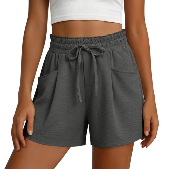 cocolona Womens Summer Casual High Waist Beach Shorts Elastic Waist Straight Wide Leg Vacation Lounge Shorts with Pockets