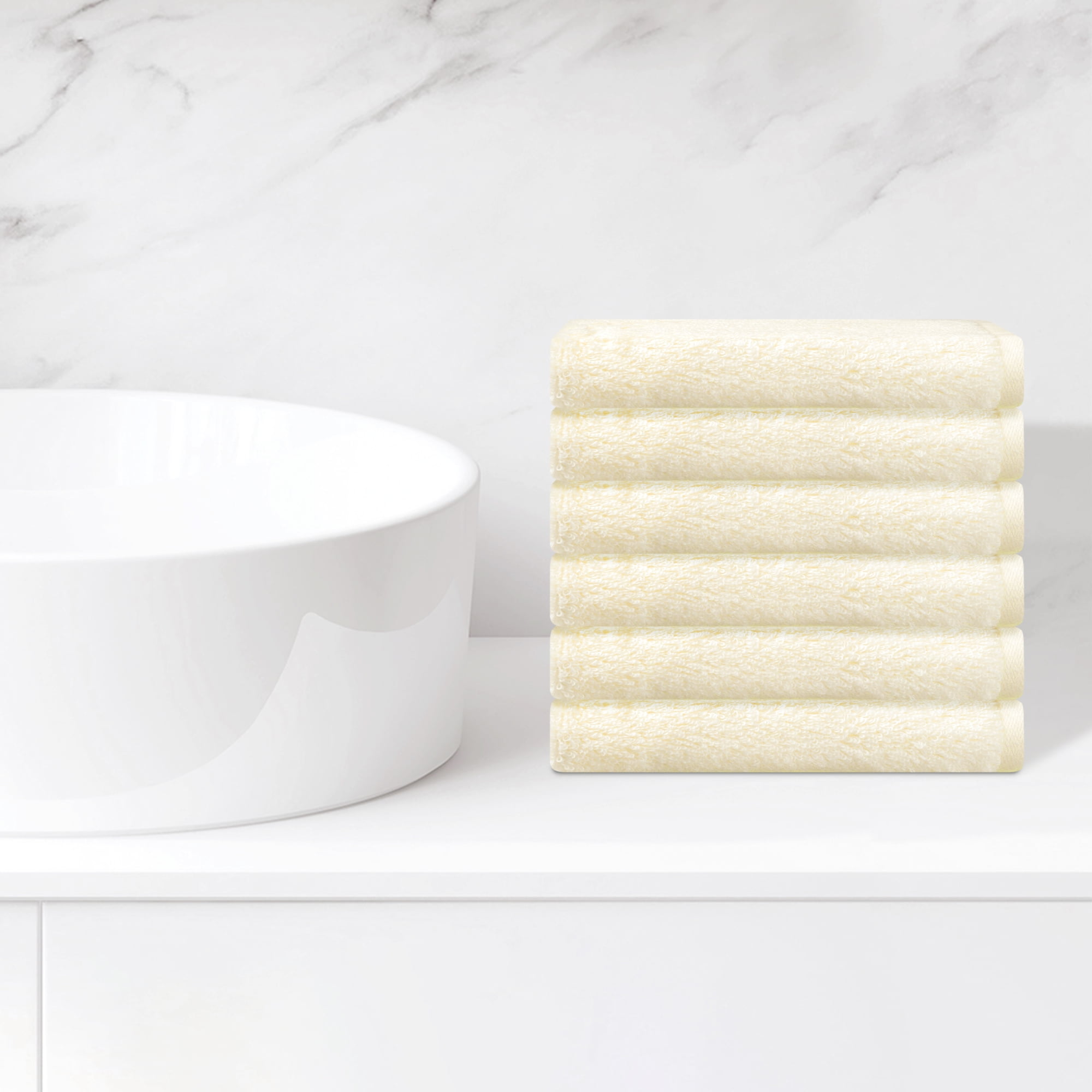 REGALWOVEN 6 Pack Cotton Washcloths, Solid Face Cloths, Absorbent and Quick Drying Towel for Bathroom Light Yellow 13" x 13"
