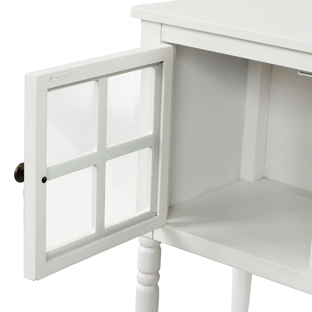 Lowestbest Farmhouse Buffet Sideboard, Wood Storage Cabinet with Bottom Shelf, Glass Console Table for Kitchen Room, White Lowestbest Farmhouse Buffet Sideboard, Wood Storage Cabinet with Bottom Shelf, Glass Console Table for Kitchen Room, White