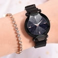 thumbnail image 5 of Reloj de pulsera de cuarzo para mujer a la moda, botón magnético, correa de malla, reloj de pulsera con esfera redonda de aleación (negro), 5 of 5