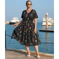 thumbnail image 5 of CASSIE LIZ Womens Dresses Plus Size 3X V Neck Black Floral Maxi Dress Elastic Waist with Pockets Vacation Party Wedding Guest Dress 3XL 22W 24W, 5 of 9