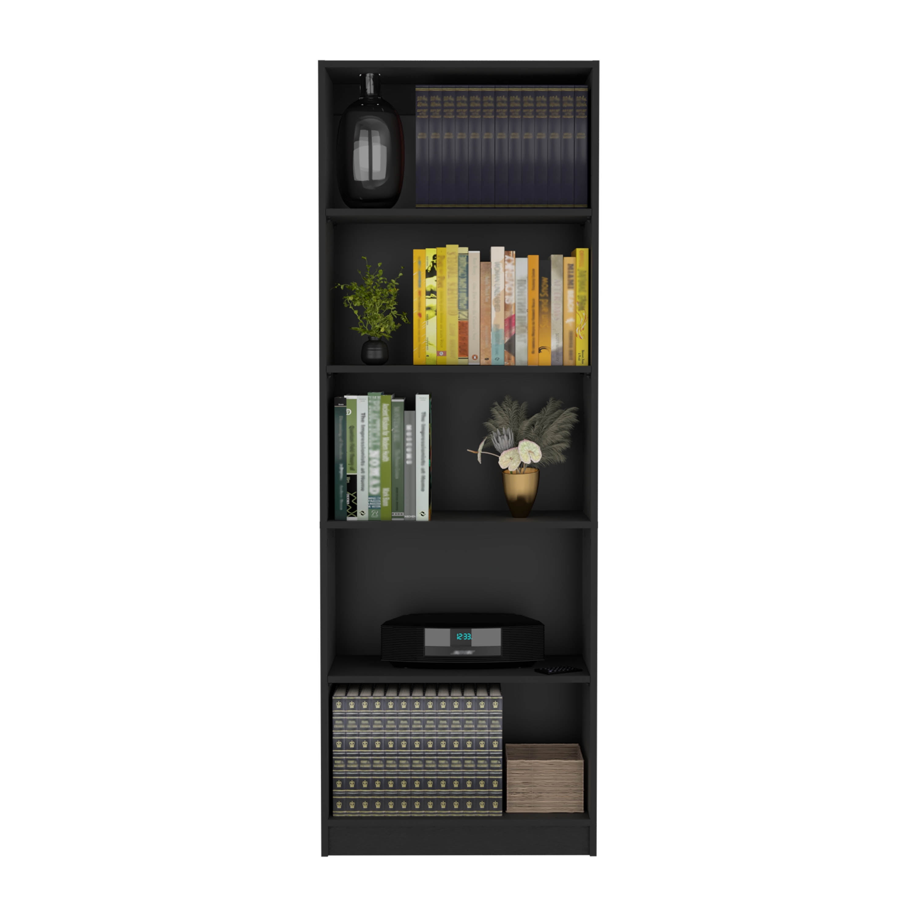4-Tier Bookcase with Modern Storage for Books and Decor, Black