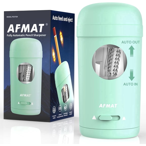 AFMAT Electric Pencil Sharpener, Fully Automatic Pencil Sharpener for 7-8mm Pencils & Colored Pencil, Auto in & Out, Rechargeable Vertical Hands-Free Sharpeners for Classroom/Home/Office,Green