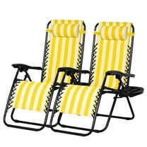 Nazhura Foldable Beach Chair with Pillows -Set of 2, Steel Yellow Stripe