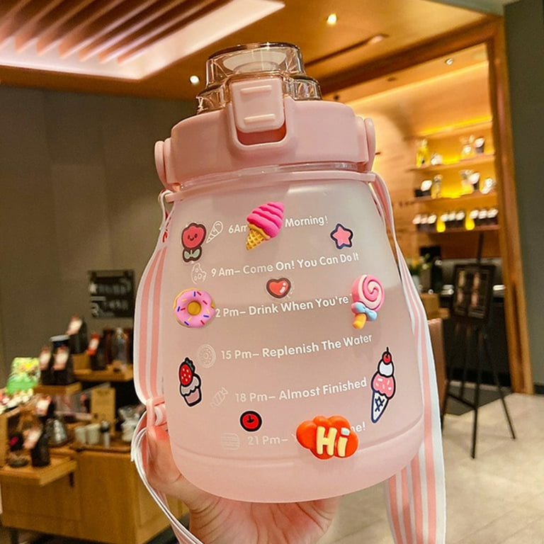 800/1300/1800mL Big Belly Cup Cute Straw Cup With Straps Sports Water  Bottle Outdoor Sports Fitness Cups Portable Water Cups