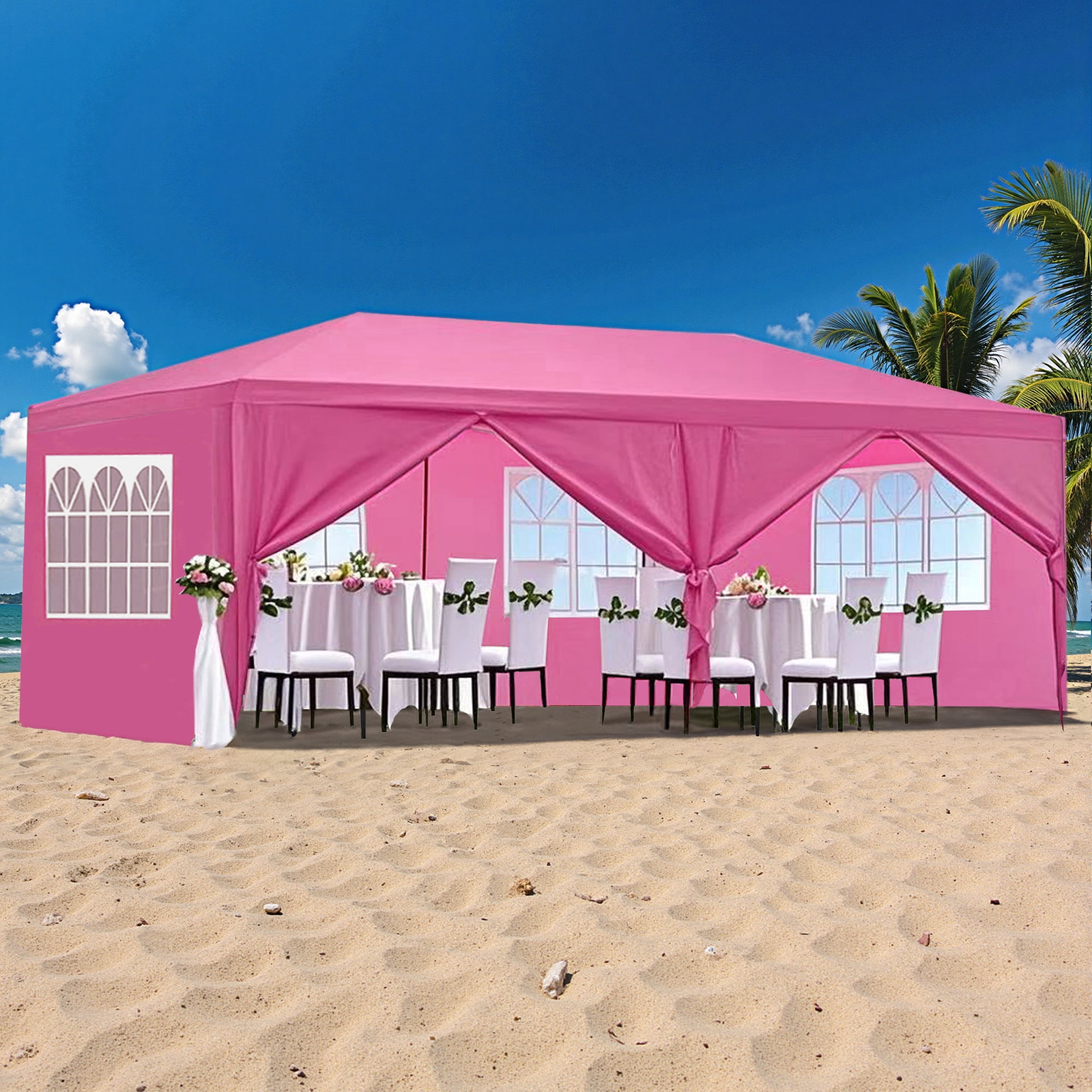 10'x20' Canopy Tent Wedding Party Outdoor Gazebo with 6 Removable Sidewalls for Weddings and Events,Pink