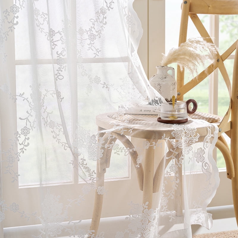 NICETOWN Lace Curtain for Living Room 2 Panels Rod Pocket Victorian Light-Filtering Sheer Drapes for Bedroom, 52"x84", White