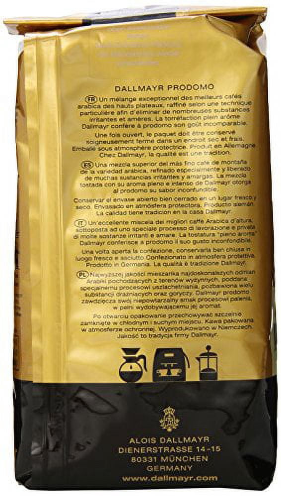 Dallmayr Gourmet Coffee, Prodomo (Whole Bean), 500g Vacuum Packs (Pack of 2)