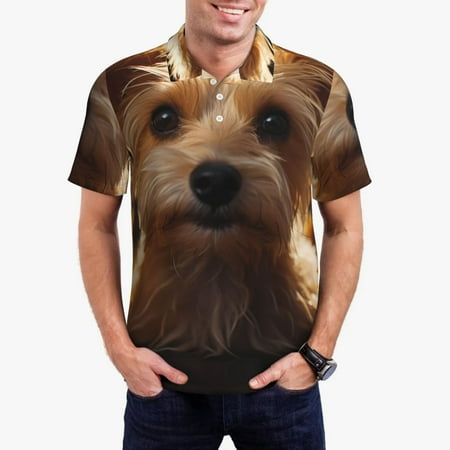 Uemuo Sunflower Cute Puppy for Men’s Golf Shirt – Premium Pique Cotton Polo Soft & Breathable Casual Short Sleeve Shirt Comfortable Activewear for Sports & Leisure-Medium