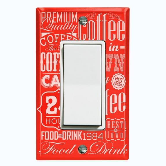 Metal Light Switch Wall Plate Outlet Cover (Coffee Shop Cafe Restaurant Sign Red White - Single Rocker)