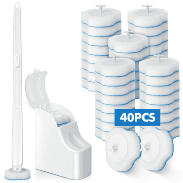 Disposable Toilet Brush Cleaner & Holder Kit with 40 Toilet Bowl Scrubber Refill
