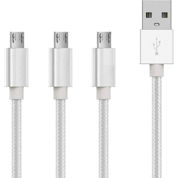 Micro USB Cable Android Charger 3-Pack 10 FEET [NYLON BRAIDED] Extra Long Fast Quick Charger USB to Micro USB 2.0 Charging Cord for Samsung Galaxy, Note, LG, Nexus, Nokia, Motorola and More (Silver)