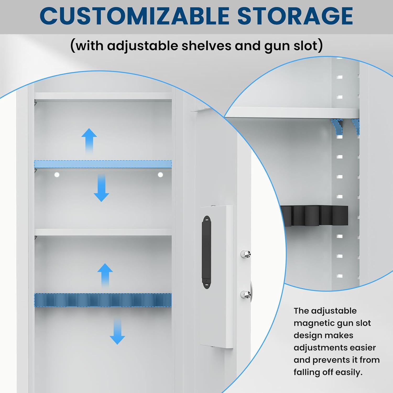 53.15" Tall Wall Safe Between the Studs 16" Centers, Hidden Wall Safes With Removable shelfs and Adjustable Gun Rack, Digital Keypad Wall Gun Safe for Home Cash, Jewelry, Documents - White