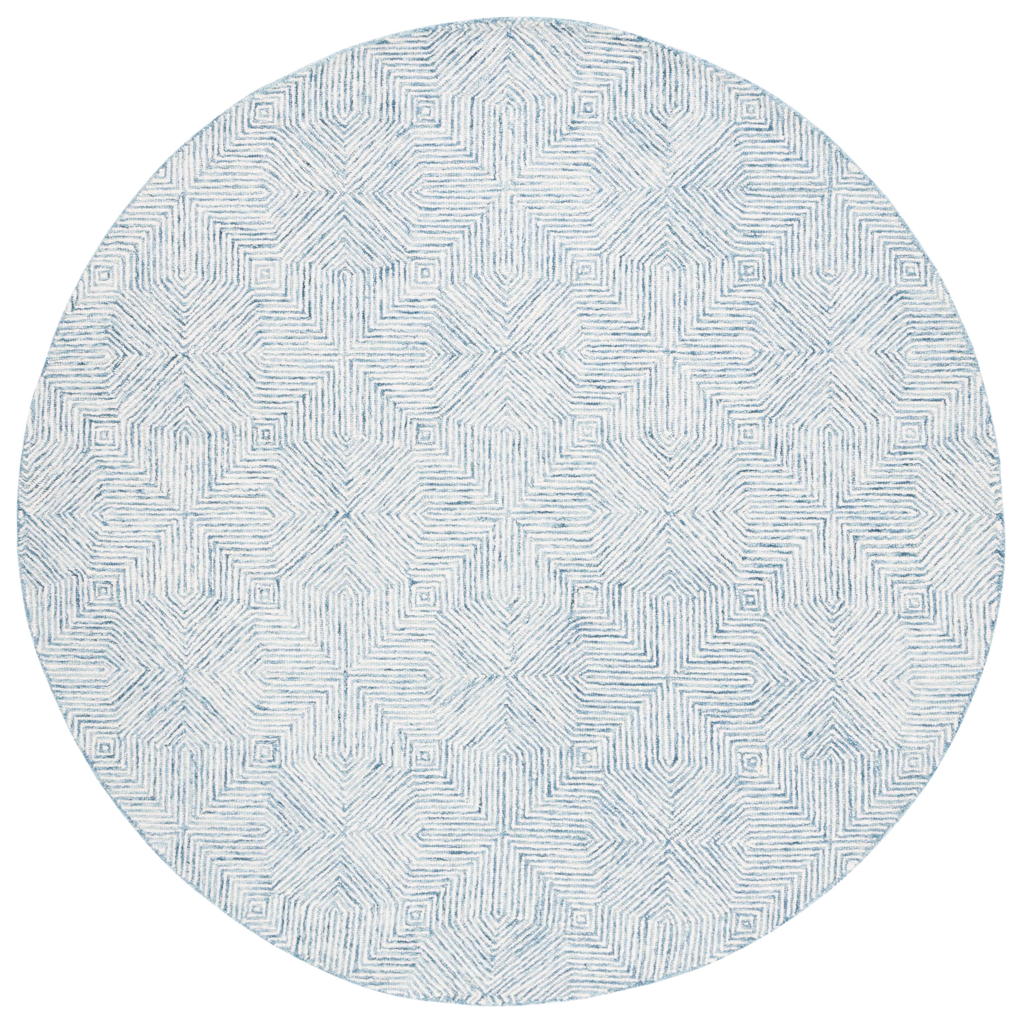 SAFAVIEH Abstract Malvina Geometric Area Rug, Blue/Ivory, 6' x 6' Round
