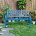 thumbnail image 1 of 50" L Metal Garden Bench Blue Lattice Design, 1 of 2