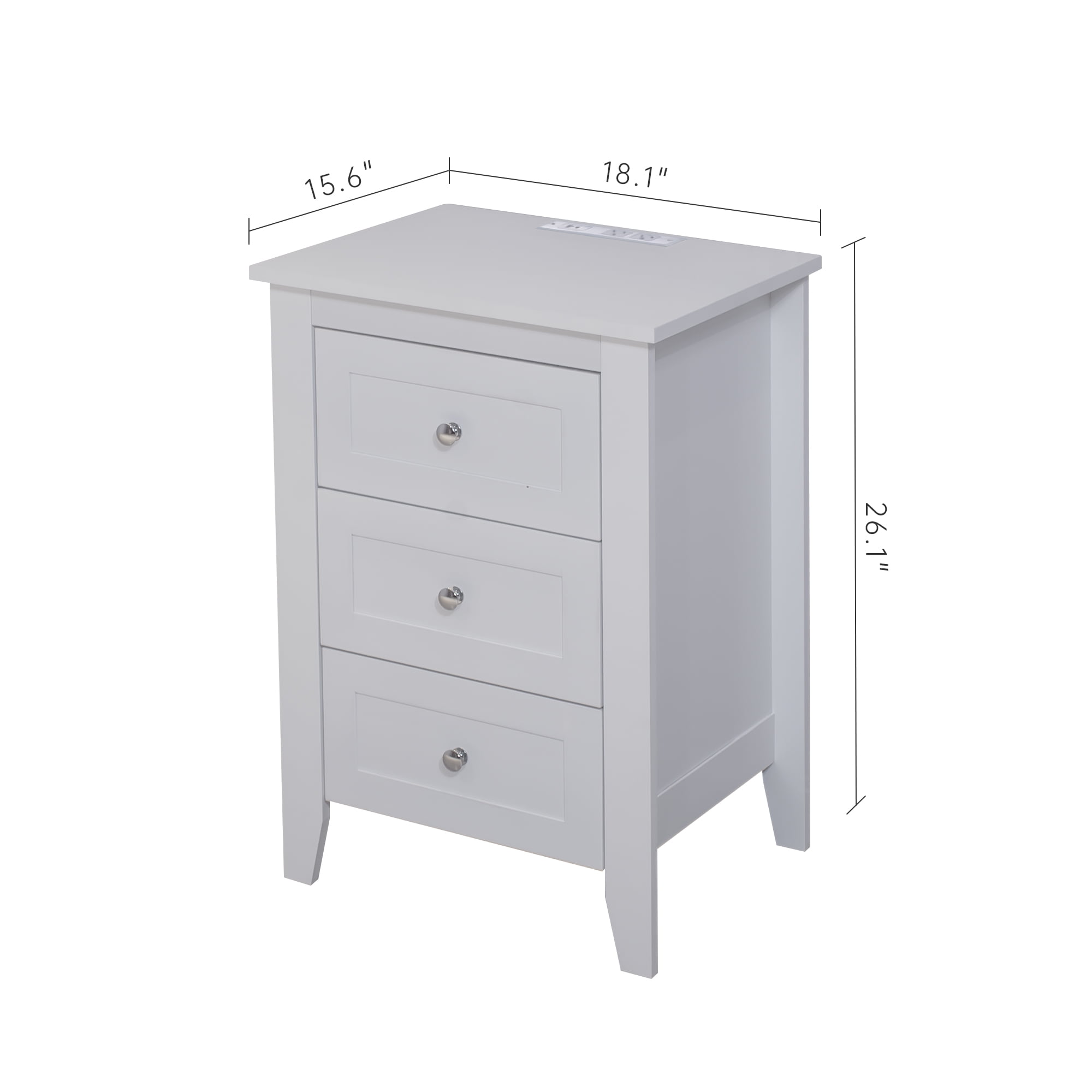 Leumius White 3‑Drawer Nightstand with Charging Station, USB & Power Outlets,Modern Wooden Side End Table for Bedroom Living Room Office