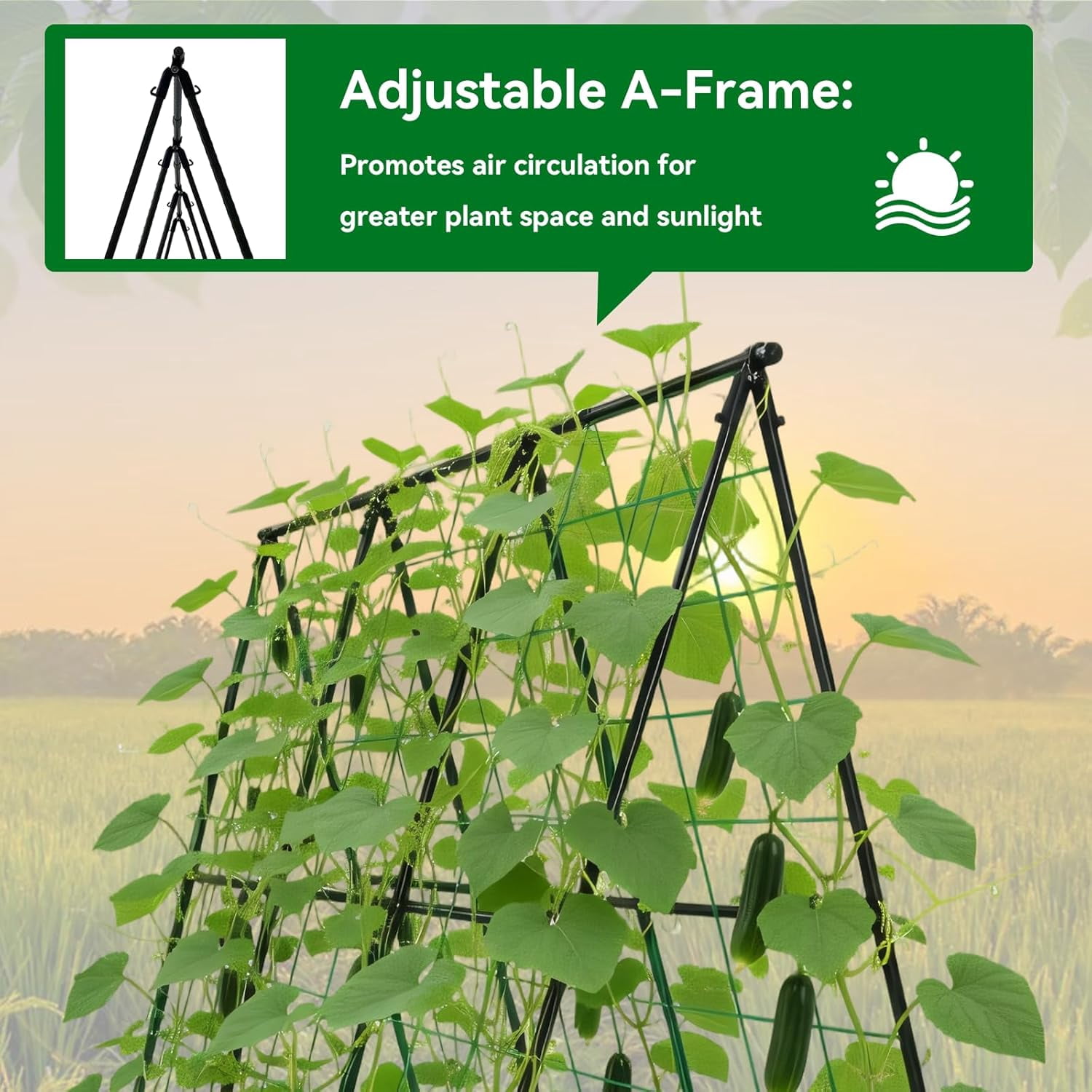 Cucumber Trellis -Metal Garden Trellis for Climbing Plants, Garden Trellis with Plastic-Coated Steel Pipe, A Frame Trellis for Cucumbers, Peas, Morning Glories