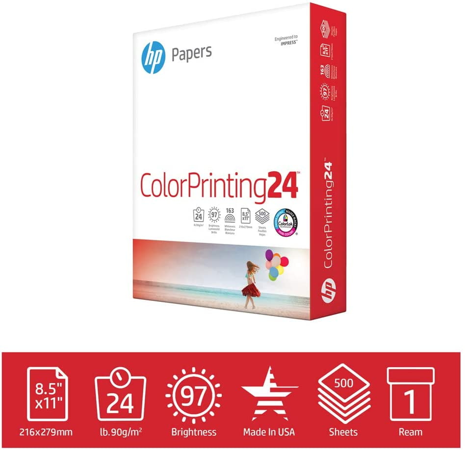 HP Printer Paper, Color Printing 24lb, 8.5x11, 1 Ream, 500 Sheets