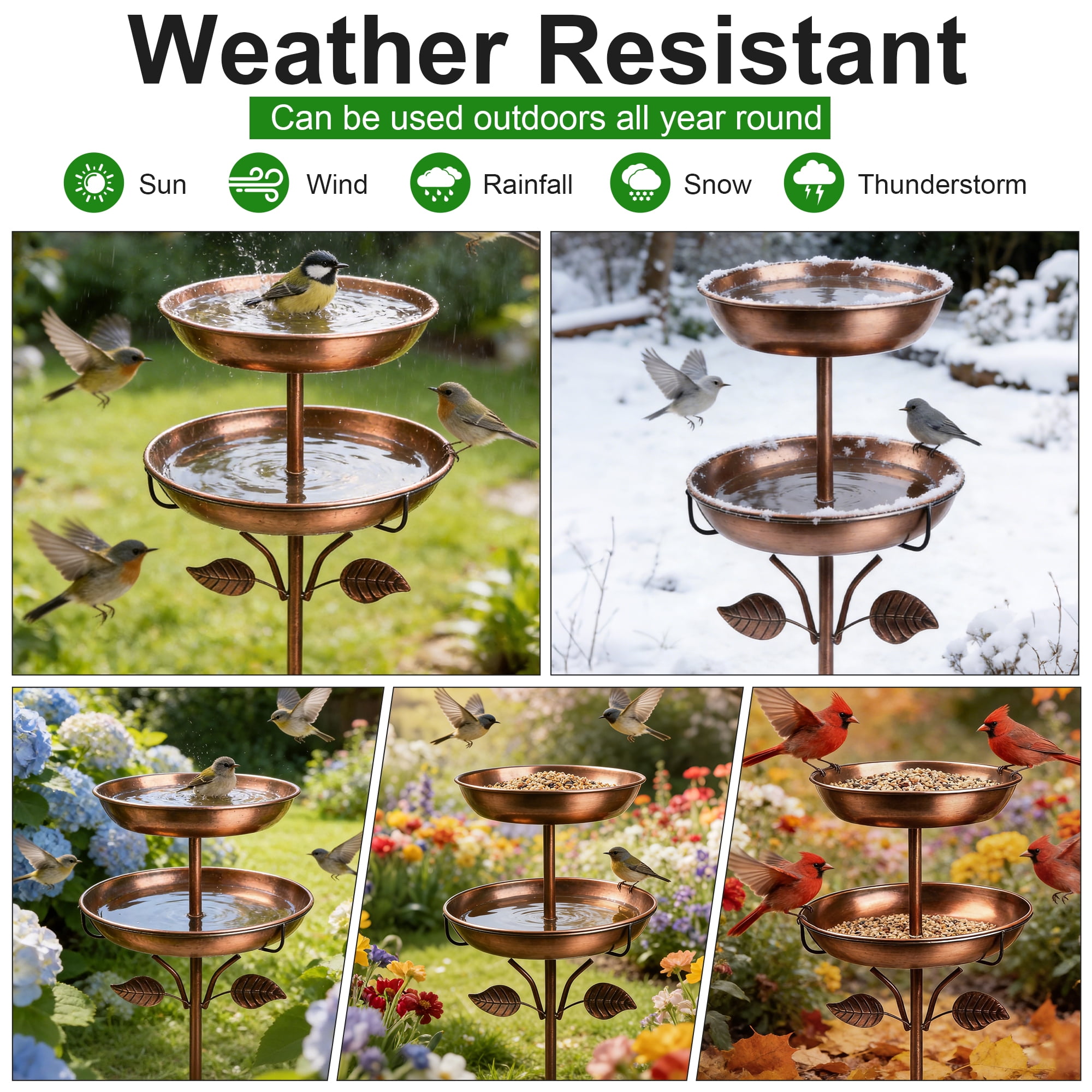 Bird Bath for Outside, 45In Vintage Freestanding Birdbath for Outdoors, Double Metal Bird Bath Feeder Bowls for Garden Patio Yard Lawn Decor, Upgraded 5-Pronged Base
