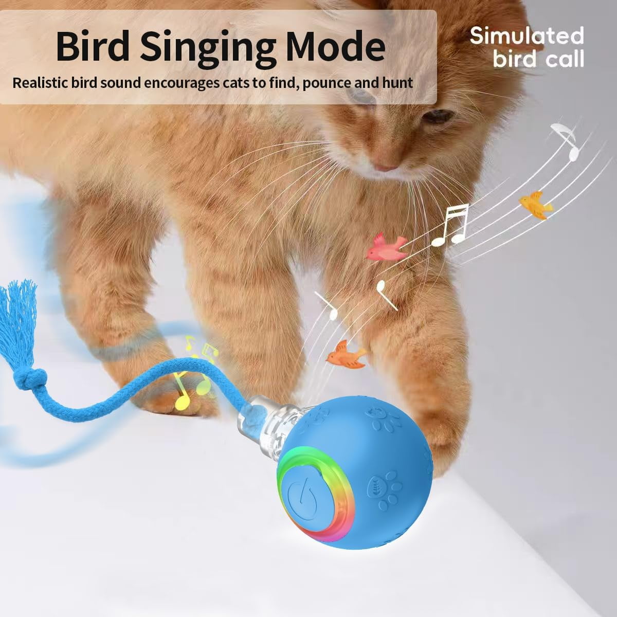 Automatic Rolling Ball Toy for Indoor Cats: Motion-Activated with Chirping, USB Rechargeable Blue Interactive Gift Featuring Speedy Tail 2.0