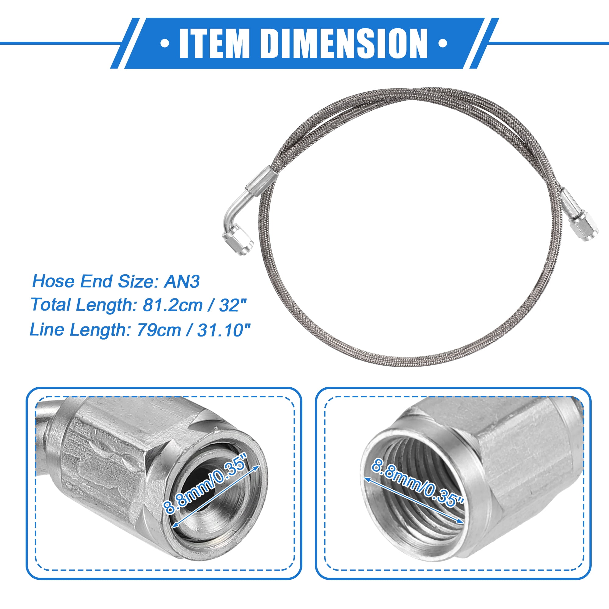 Unique Bargains AN3 Braided Steel Turbo Oil Feed Line 90 Degree to Straight Hose End 32"