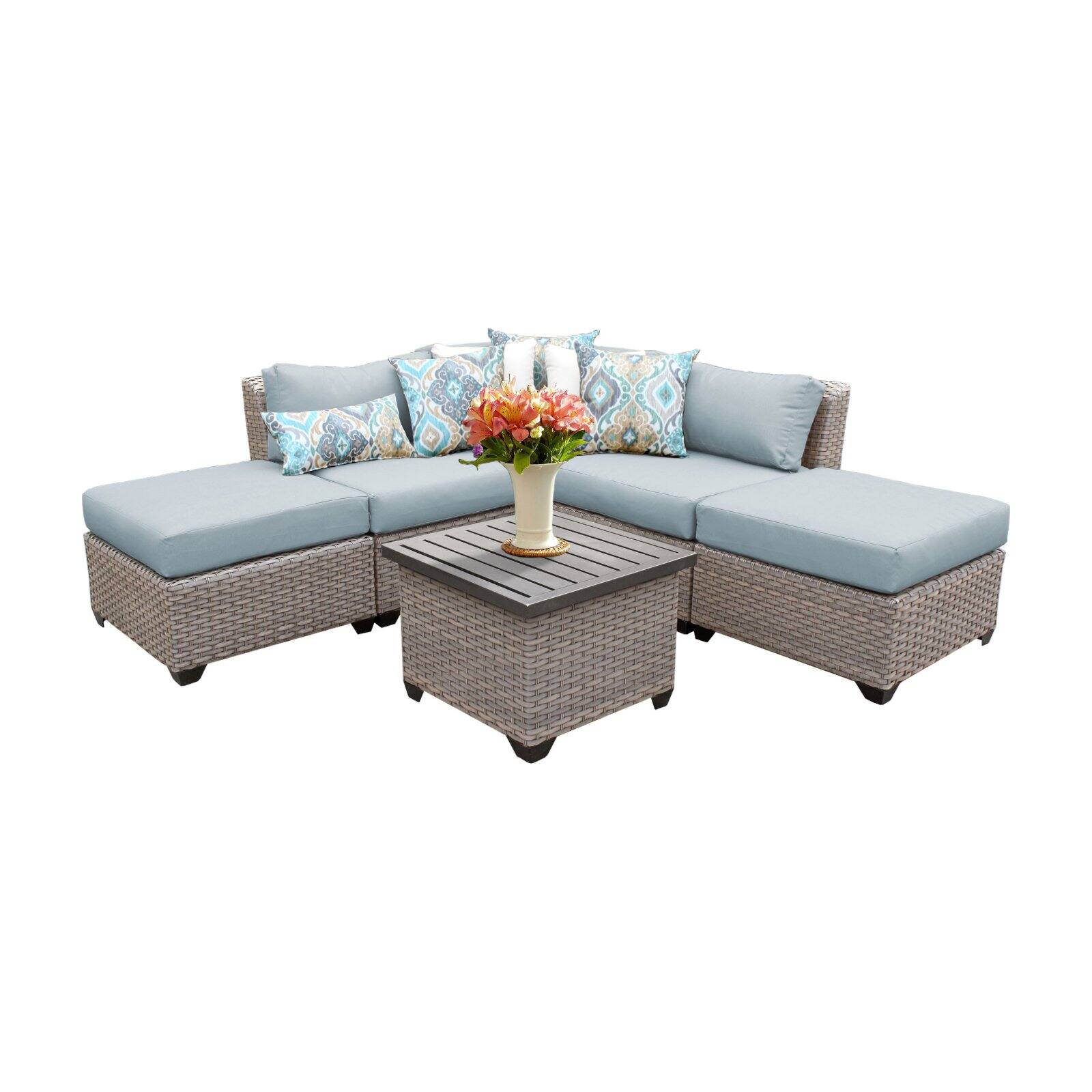 TK Classics Florence Wicker 6 Piece Patio Conversation Set with 2 Sets of Cushion Covers - image 2 of 2