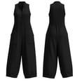 thumbnail image 7 of Iyufng Women's Sleeveless Button Front Jumpsuits Summer Casual Deep V Neck Wide Leg Jumpsuits Overalls with Pockets, 7 of 7