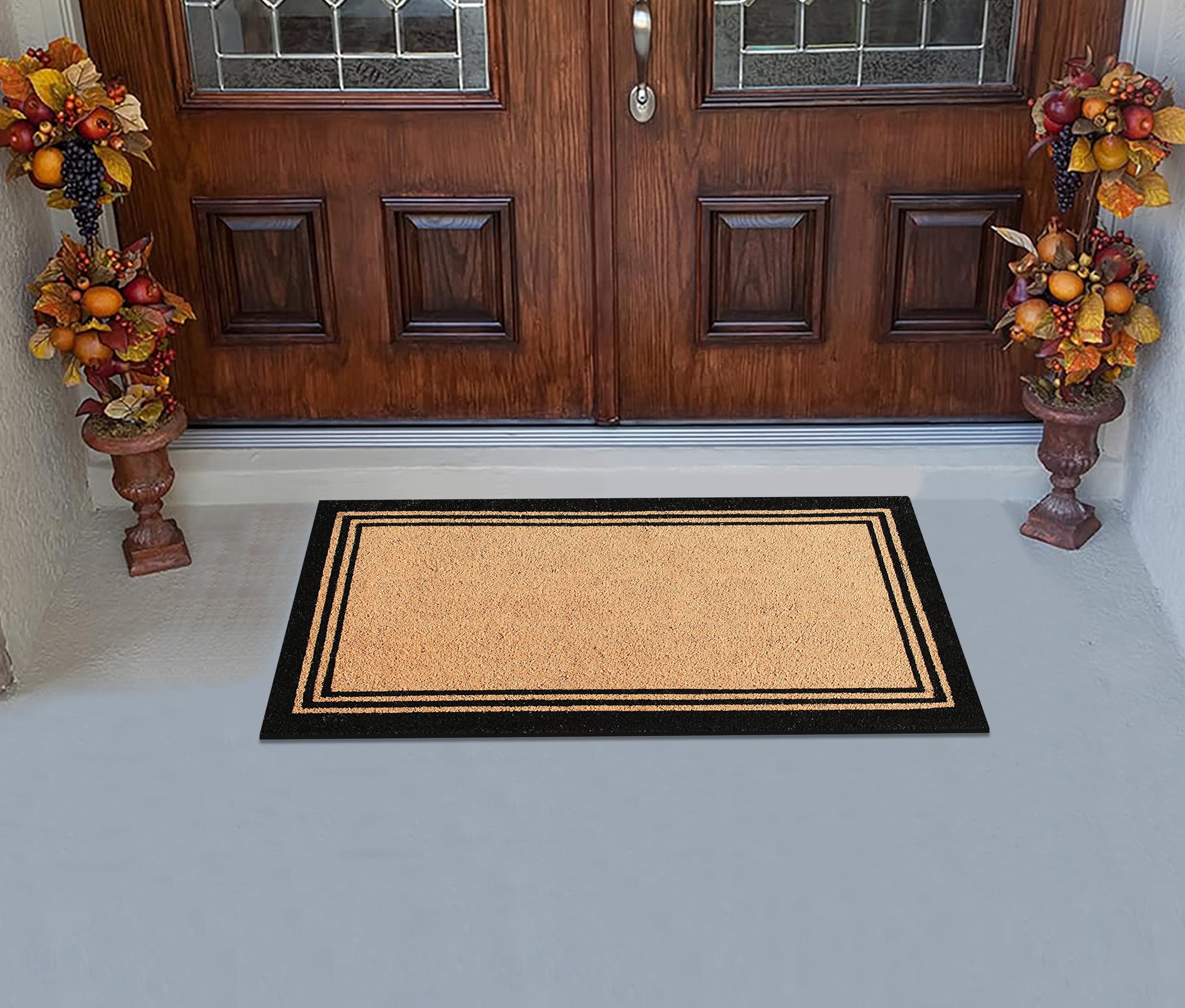 A1HC Natural Coir Doormat With Classic Border Heavy Duty PVC Backing,0.75 Inch Pile Height, Natural Color, Boot Scrapper, Outdoor Doormat (24" X 39")
