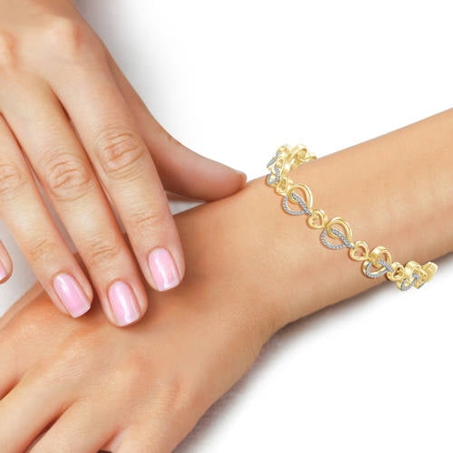 White Diamond Accent 14kt Gold-Plated Heart Bracelet, 8.00