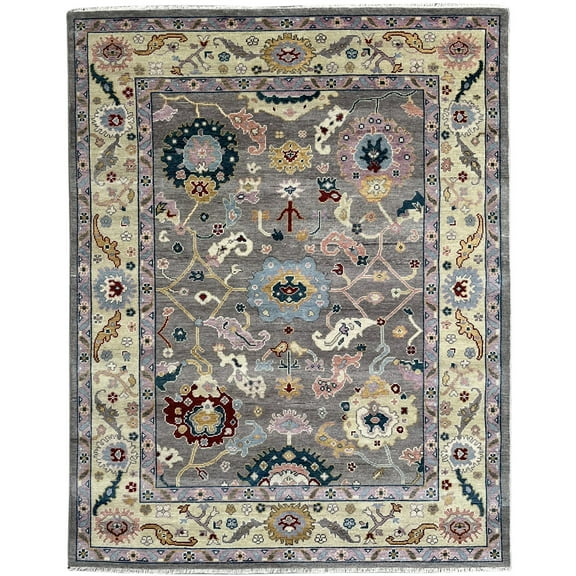 EORC Gray/ Gold Hand Knotted Wool Oriental  Super Grass Rug, 8' x 10'