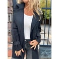 thumbnail image 4 of Women'S Double Breasted Wool Pea Coat Notched Lapel Cable Knit Raglan Sleeve Sweater Blazer with Cuff Straps, 4 of 9