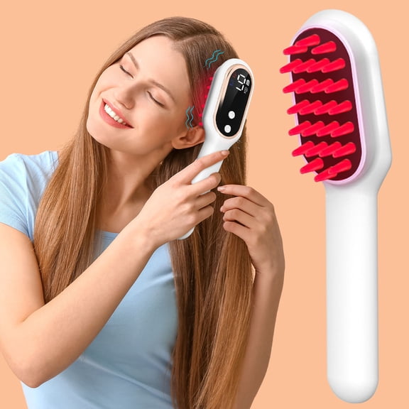 Mineart Red & Blue Light Therapy Electric Scalp Massage Comb, Vibrating Hair Brush Promotes Scalp Circulation & Reduces Frizz for Healthy Shiny Hair Styling