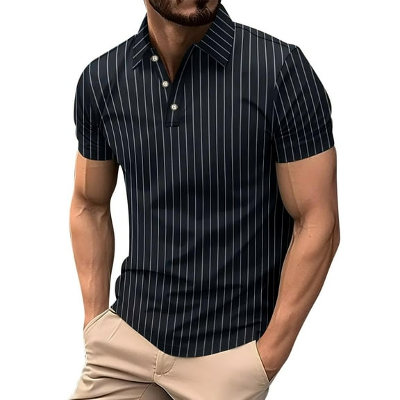 purcolt Mens Pinstriped Golf Shirts Performance Workout Sports Quick Dry Moisture Wicking Short Sleeve T Shirt Casual Collared Work Shirts