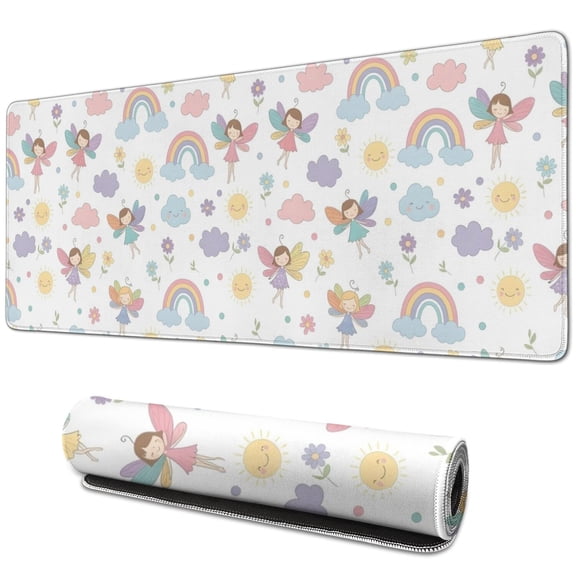 Long Mouse Pads for Desk,Pastel Fairy Rainbow Pattern Desk Mats on Top Of Desks, Desk Mouse Pad Extra Large with 3mm Non-Slip Base and Stitched Edge for Gaming,Office,Work,Home 31.5"x11.8"