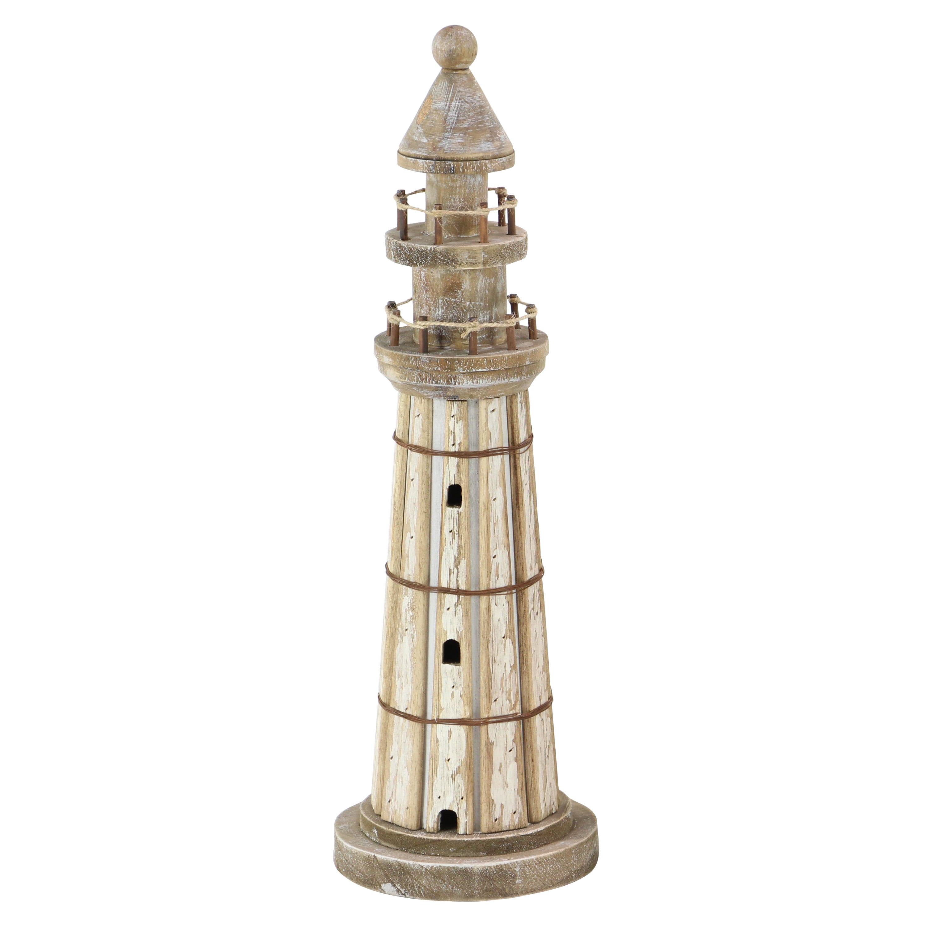 20", 14"H Brown Wood Light House Sculpture, by DecMode (2 Count)