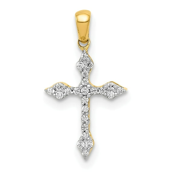 Real 14kt Yellow Gold 1/15ct. Diamond Cross Pendant; for Adults and Teens; for Women and Men