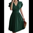 thumbnail image 1 of Summer Midi Dress 2025 Spring V Neck Cocktail Wedding Guest A Line Fit and Flared Dresses Green M, 1 of 7