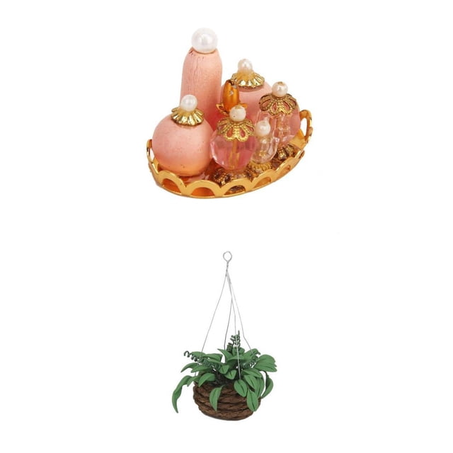 1/12 de Perfume Rosa para Muebles de con Bandeja Dorada Y Planta Colgante