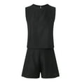 thumbnail image 4 of TTUHYWXI Summer 2 Piece Sets for Women Sleeveless Tank Top Matching Shorts Sets Trendy Striped Sweatsuits Vacation Beach Outfits (Black, XL), 4 of 5