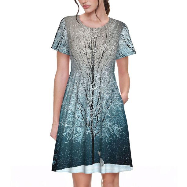 Disketp Winter Rabbit para Vestido de Manga Corta para Mujeres, Vestidos de Verano para Mujeres, Casual y Holgado para la Playa