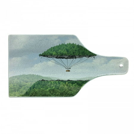 

Fantasy Cutting Board Detached Top of Mountain Floating up to Sky As a Hot Air Balloon Imaginative Art Decorative Tempered Glass Cutting and Serving Board Wine Bottle Shape Green by Ambesonne