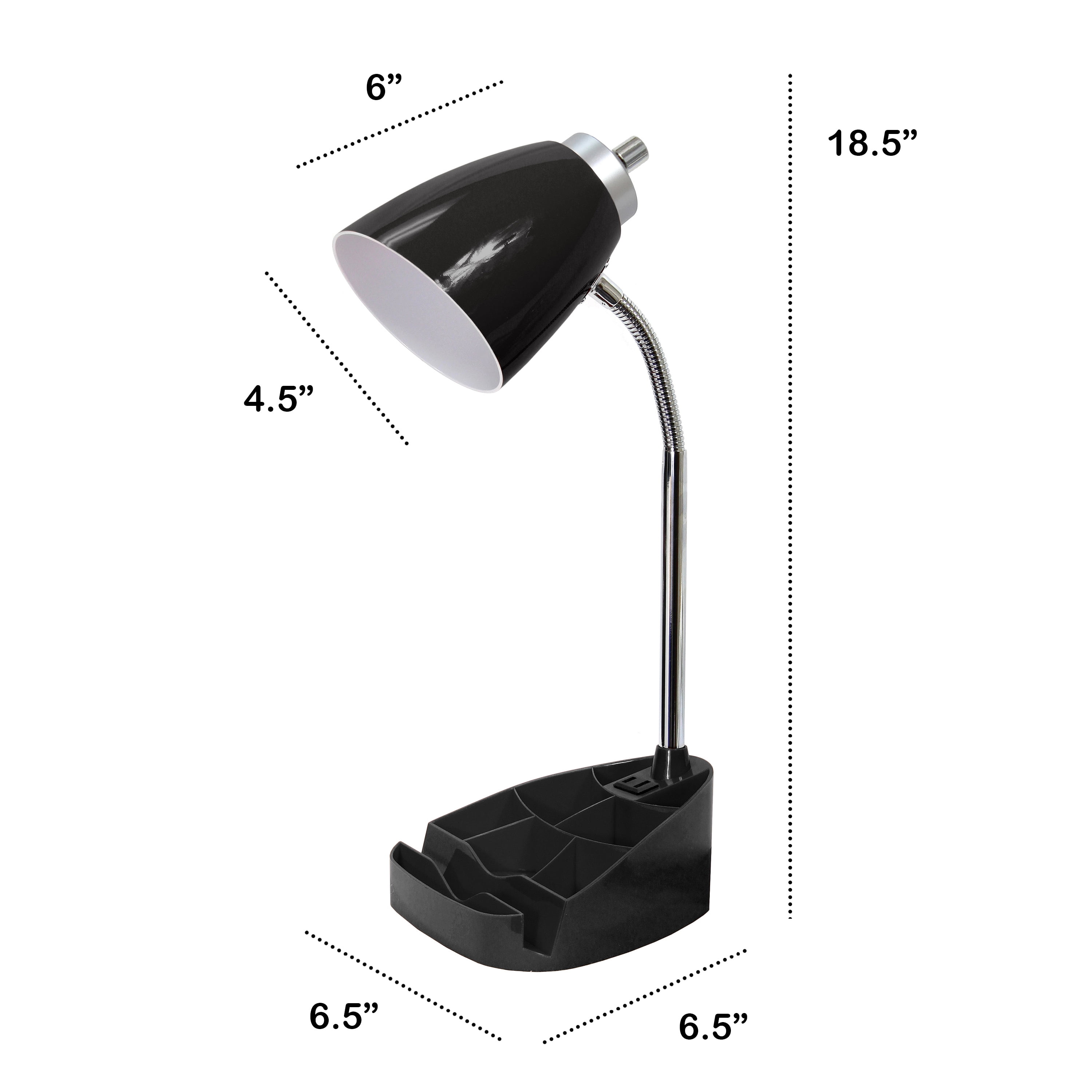 Creekwood Home 18.5" Flexible Coordinating Desk Lamp with Charging Outlet & Storage, Black
